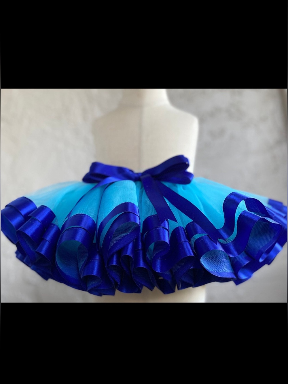 Blue Ruffled Tutu Skirt with Satin Trim